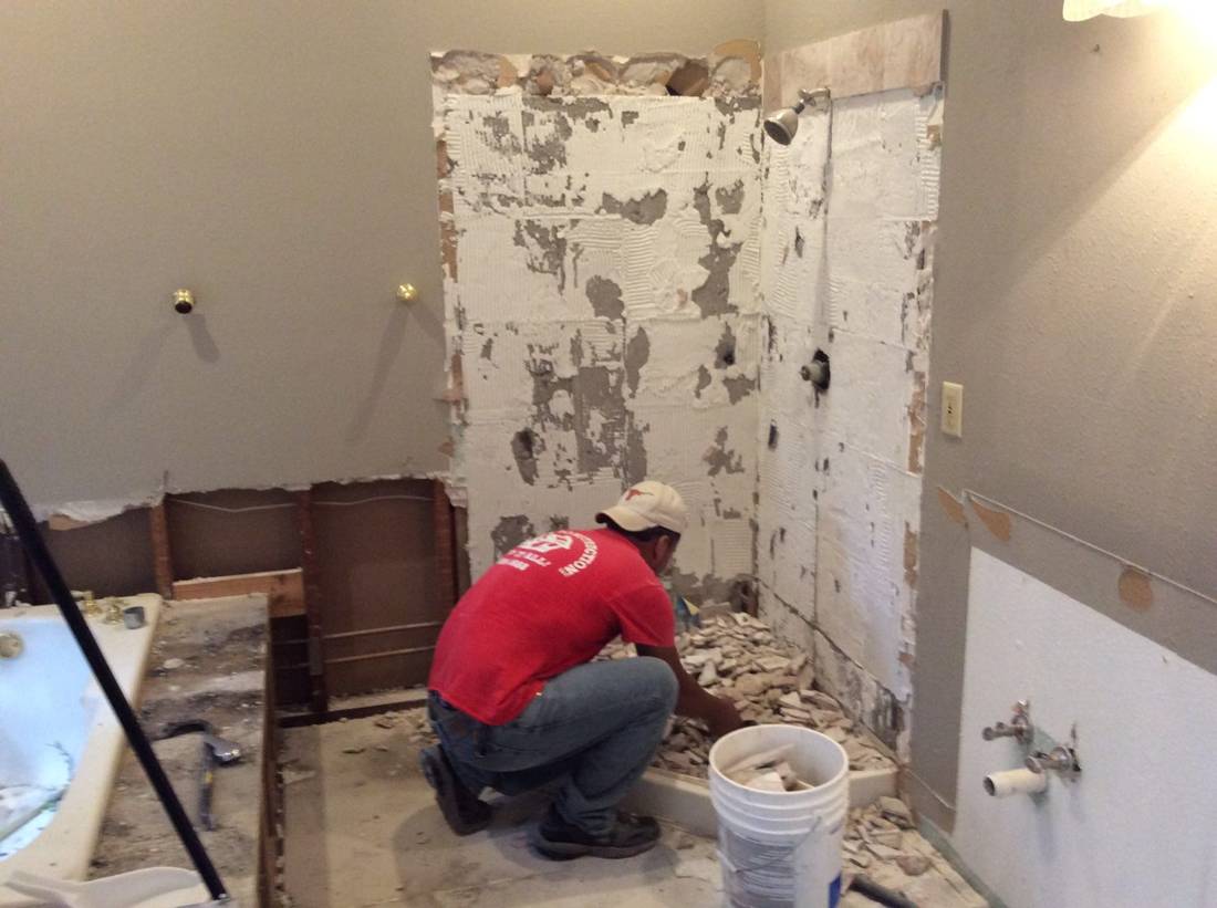 Master bath stripped to studs